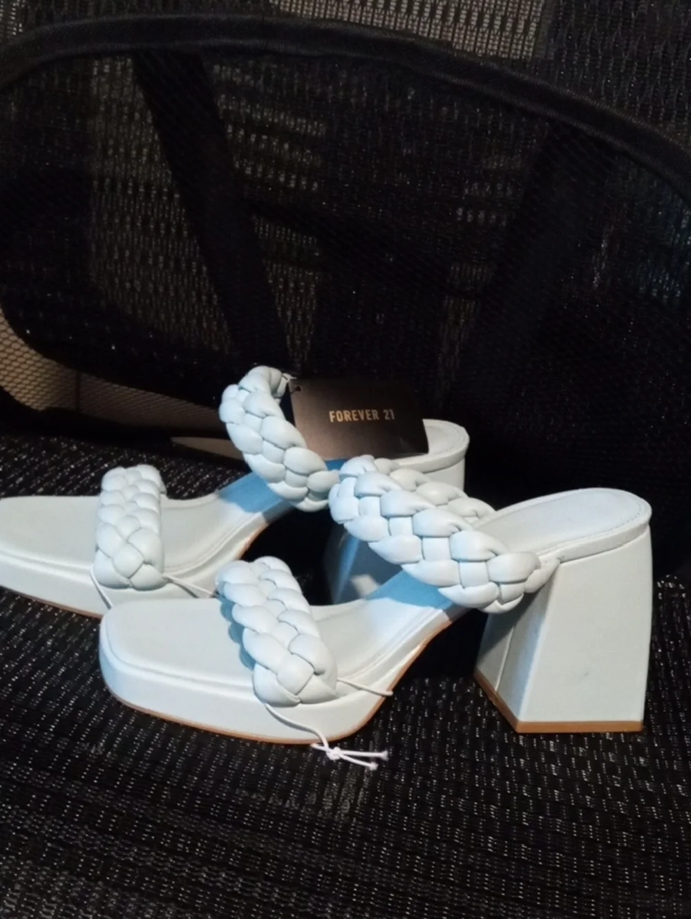 Forever 21 Pale Blue Braided Double-Strap Block Heel Sandals - Picture 3 of 15